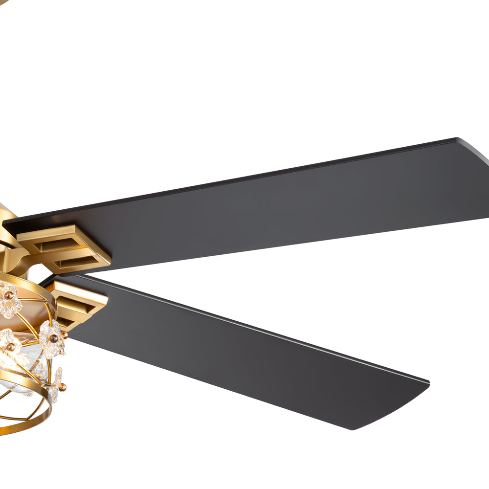 52-Inch Floral Glass Cage Ceiling Fan with Light and Remote – 5 Reversible Dual-Finish Blades, Quiet Energy-Saving DC Motor with 6 Speeds & Reversible Airflow, Includes 5" & 10" Downrods