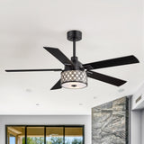 52-Inch Ceiling Fan with Light and Remote,5 Reversible Dual-Finish Blades, Geometric Drum Cage Shade, Quiet Energy-Saving DC Motor, 6 Speeds with Forward/Reverse Airflow, Includes 5" & 10" Downrods