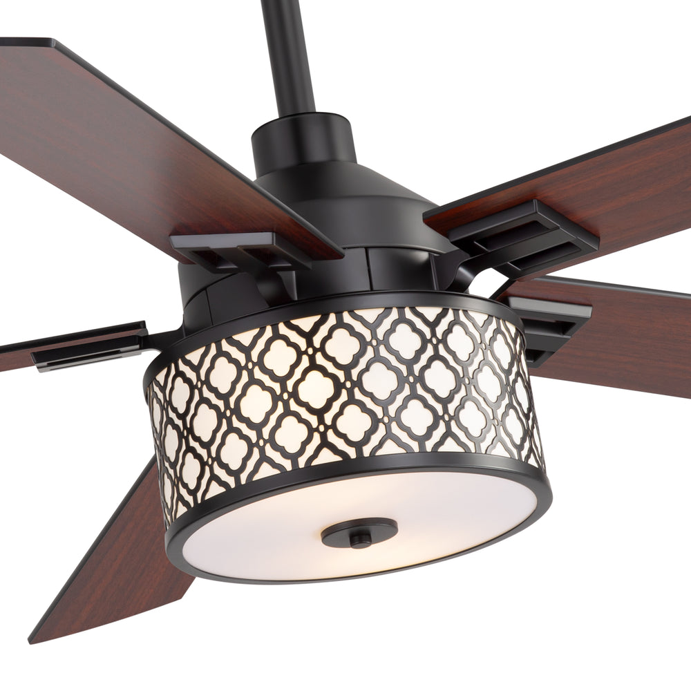 52-Inch Ceiling Fan with Light and Remote,5 Reversible Dual-Finish Blades, Geometric Drum Cage Shade, Quiet Energy-Saving DC Motor, 6 Speeds with Forward/Reverse Airflow, Includes 5" & 10" Downrods