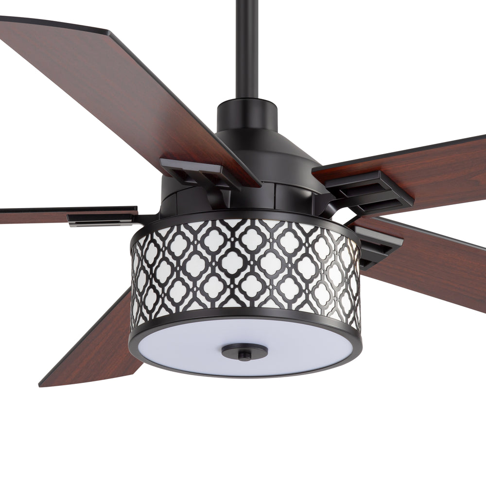 52-Inch Ceiling Fan with Light and Remote,5 Reversible Dual-Finish Blades, Geometric Drum Cage Shade, Quiet Energy-Saving DC Motor, 6 Speeds with Forward/Reverse Airflow, Includes 5" & 10" Downrods