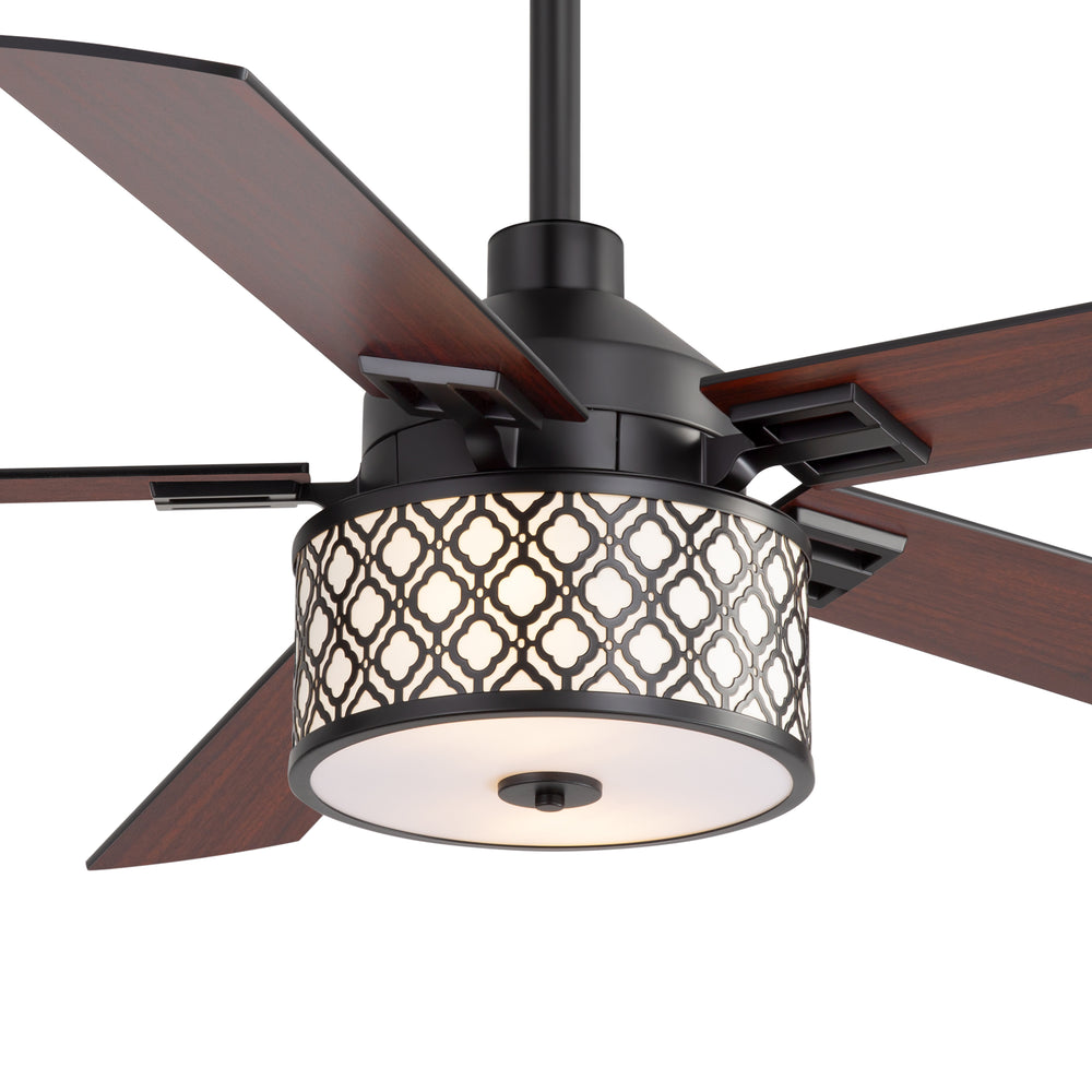 52-Inch Ceiling Fan with Light and Remote,5 Reversible Dual-Finish Blades, Geometric Drum Cage Shade, Quiet Energy-Saving DC Motor, 6 Speeds with Forward/Reverse Airflow, Includes 5" & 10" Downrods