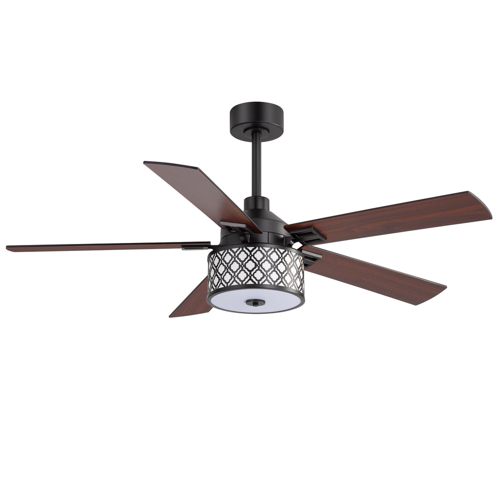 52-Inch Ceiling Fan with Light and Remote,5 Reversible Dual-Finish Blades, Geometric Drum Cage Shade, Quiet Energy-Saving DC Motor, 6 Speeds with Forward/Reverse Airflow, Includes 5" & 10" Downrods