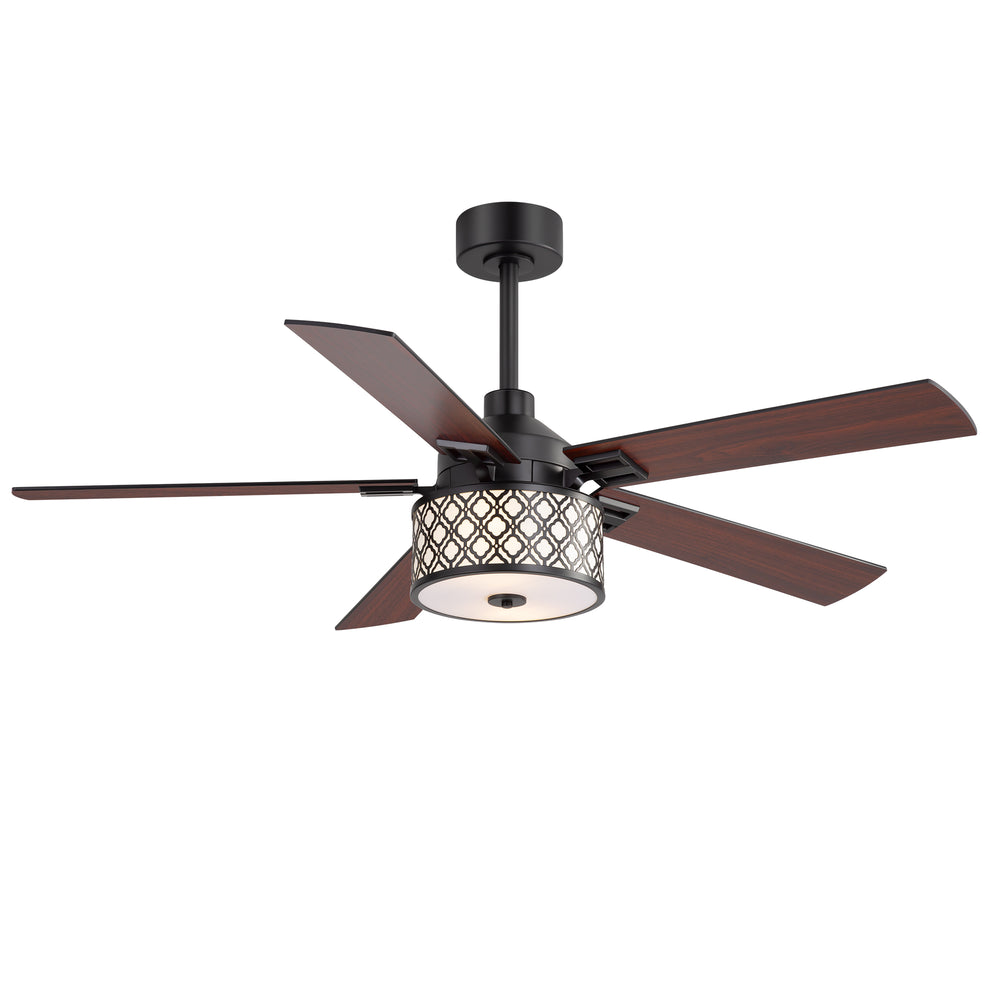 52-Inch Ceiling Fan with Light and Remote,5 Reversible Dual-Finish Blades, Geometric Drum Cage Shade, Quiet Energy-Saving DC Motor, 6 Speeds with Forward/Reverse Airflow, Includes 5" & 10" Downrods