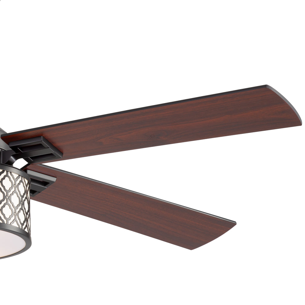 52-Inch Ceiling Fan with Light and Remote,5 Reversible Dual-Finish Blades, Geometric Drum Cage Shade, Quiet Energy-Saving DC Motor, 6 Speeds with Forward/Reverse Airflow, Includes 5" & 10" Downrods