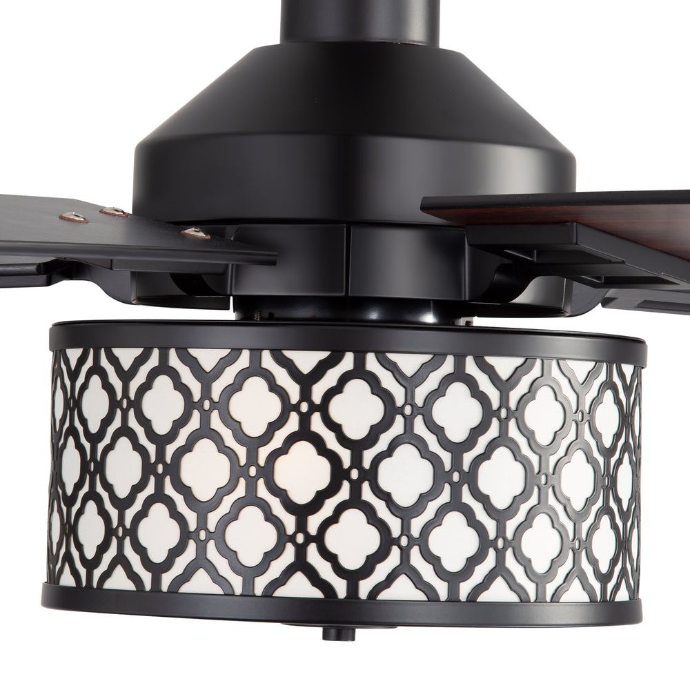 52-Inch Ceiling Fan with Light and Remote,5 Reversible Dual-Finish Blades, Geometric Drum Cage Shade, Quiet Energy-Saving DC Motor, 6 Speeds with Forward/Reverse Airflow, Includes 5" & 10" Downrods