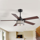 52-Inch Ceiling Fan with Light and Remote,5 Reversible Dual-Finish Blades, Geometric Drum Cage Shade, Quiet Energy-Saving DC Motor, 6 Speeds with Forward/Reverse Airflow, Includes 5" & 10" Downrods