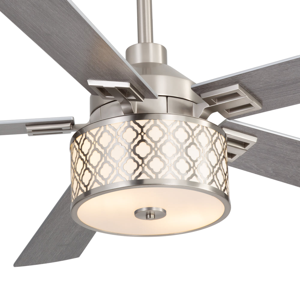 52-Inch Ceiling Fan with Light and Remote,5 Reversible Dual-Finish Blades, Geometric Drum Cage Shade, Quiet Energy-Saving DC Motor, 6 Speeds with Forward/Reverse Airflow, Includes 5" & 10" Downrods