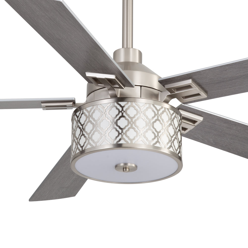 52-Inch Ceiling Fan with Light and Remote,5 Reversible Dual-Finish Blades, Geometric Drum Cage Shade, Quiet Energy-Saving DC Motor, 6 Speeds with Forward/Reverse Airflow, Includes 5" & 10" Downrods