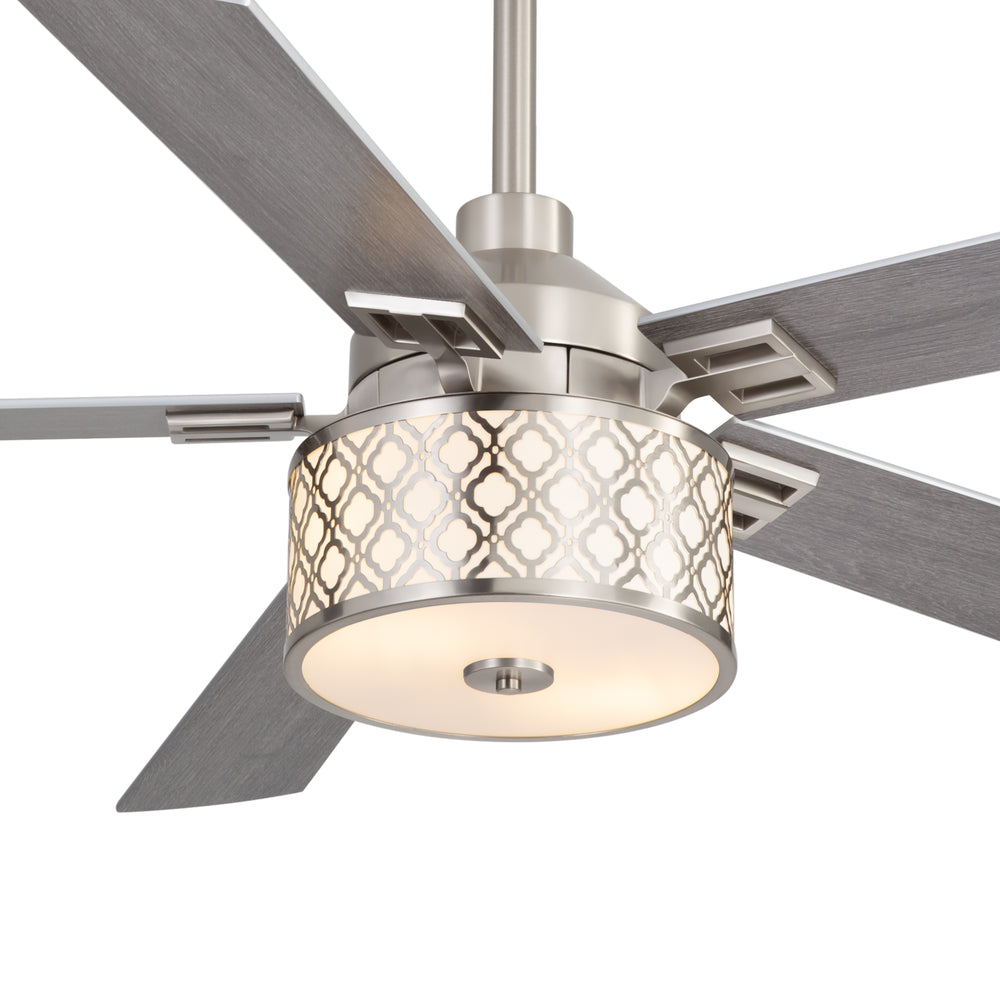 52-Inch Ceiling Fan with Light and Remote,5 Reversible Dual-Finish Blades, Geometric Drum Cage Shade, Quiet Energy-Saving DC Motor, 6 Speeds with Forward/Reverse Airflow, Includes 5" & 10" Downrods