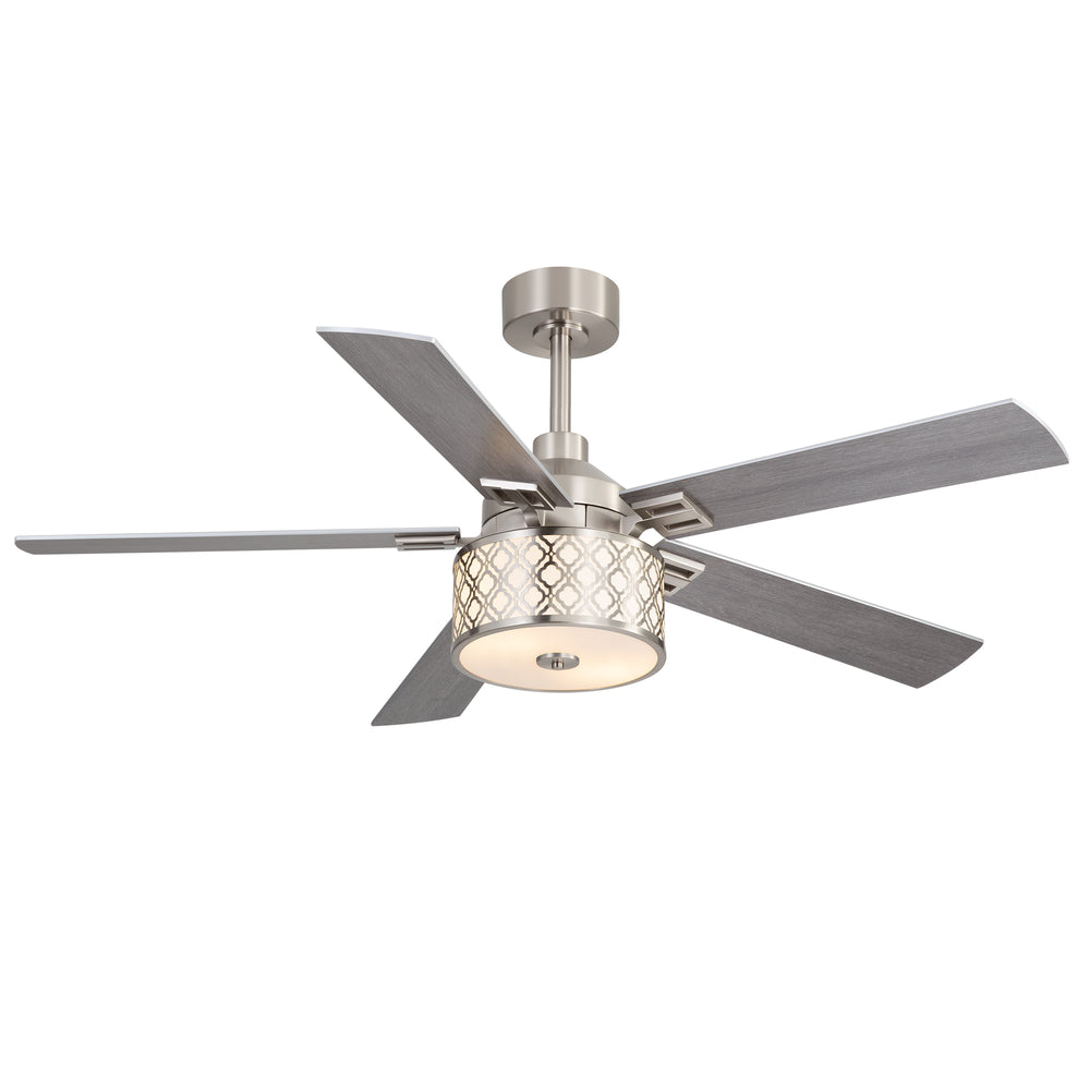 52-Inch Ceiling Fan with Light and Remote,5 Reversible Dual-Finish Blades, Geometric Drum Cage Shade, Quiet Energy-Saving DC Motor, 6 Speeds with Forward/Reverse Airflow, Includes 5" & 10" Downrods