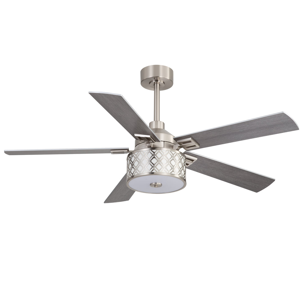 52-Inch Ceiling Fan with Light and Remote,5 Reversible Dual-Finish Blades, Geometric Drum Cage Shade, Quiet Energy-Saving DC Motor, 6 Speeds with Forward/Reverse Airflow, Includes 5" & 10" Downrods