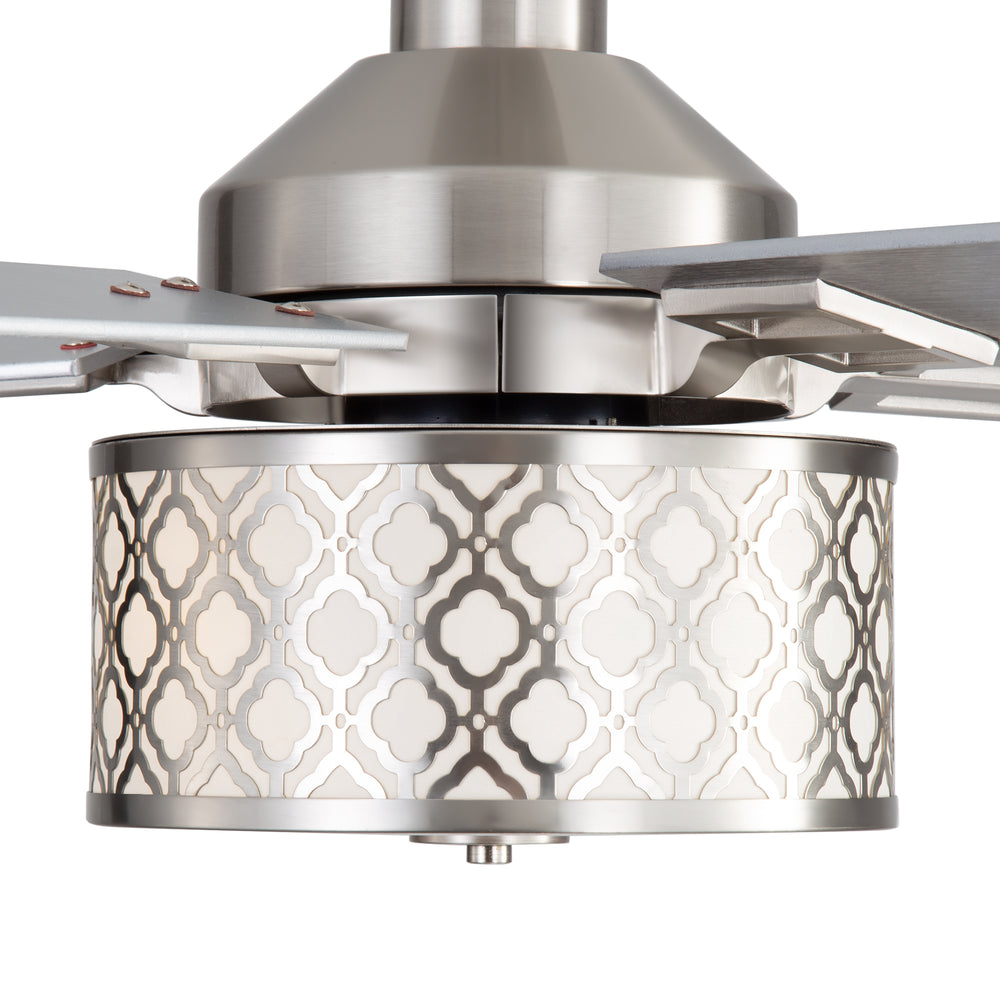 52-Inch Ceiling Fan with Light and Remote,5 Reversible Dual-Finish Blades, Geometric Drum Cage Shade, Quiet Energy-Saving DC Motor, 6 Speeds with Forward/Reverse Airflow, Includes 5" & 10" Downrods