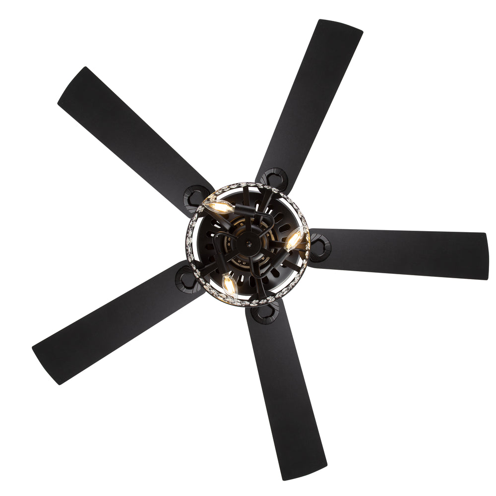 52-Inch Crystal Cage Ceiling Fan with Light and Remote,5 Reversible Dual-Finish Blades,Crystal Drum Shade, Quiet Energy-Saving DC Motor with 6 Speeds & Reversible Airflow, Includes 5" & 10" Downrods