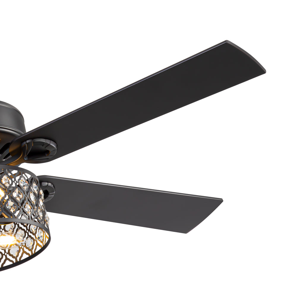 52-Inch Crystal Cage Ceiling Fan with Light and Remote,5 Reversible Dual-Finish Blades,Crystal Drum Shade, Quiet Energy-Saving DC Motor with 6 Speeds & Reversible Airflow, Includes 5" & 10" Downrods