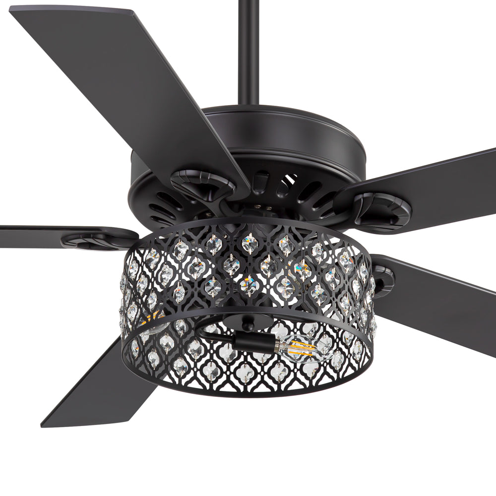 52-Inch Crystal Cage Ceiling Fan with Light and Remote,5 Reversible Dual-Finish Blades,Crystal Drum Shade, Quiet Energy-Saving DC Motor with 6 Speeds & Reversible Airflow, Includes 5" & 10" Downrods