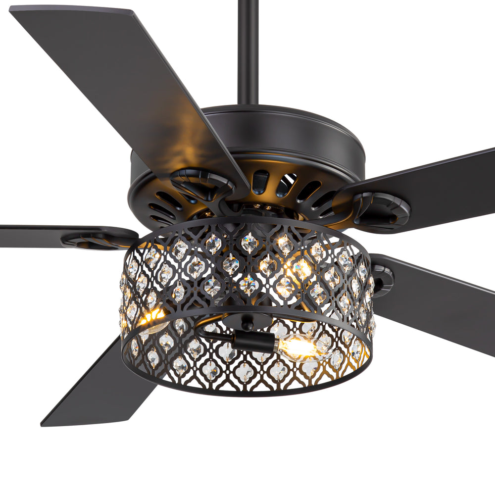 52-Inch Crystal Cage Ceiling Fan with Light and Remote,5 Reversible Dual-Finish Blades,Crystal Drum Shade, Quiet Energy-Saving DC Motor with 6 Speeds & Reversible Airflow, Includes 5" & 10" Downrods