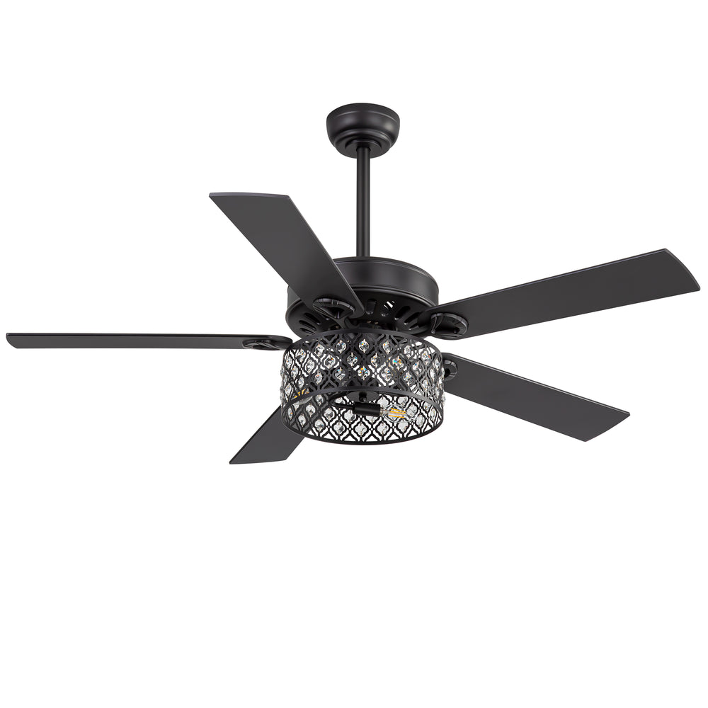 52-Inch Crystal Cage Ceiling Fan with Light and Remote,5 Reversible Dual-Finish Blades,Crystal Drum Shade, Quiet Energy-Saving DC Motor with 6 Speeds & Reversible Airflow, Includes 5" & 10" Downrods