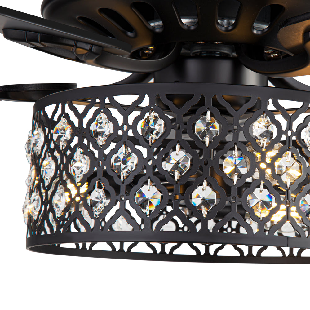 52-Inch Crystal Cage Ceiling Fan with Light and Remote,5 Reversible Dual-Finish Blades,Crystal Drum Shade, Quiet Energy-Saving DC Motor with 6 Speeds & Reversible Airflow, Includes 5" & 10" Downrods