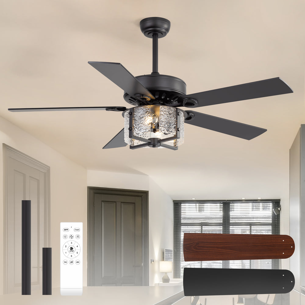 52-Inch Ceiling Fan with Light and Remote – 5 Reversible Dual-Finish Blades,Crystal-Glow Lampshade, Quiet 28W DC Motor with 6 Speeds & Reversible Airflow,  Includes 5" & 10" Downrods