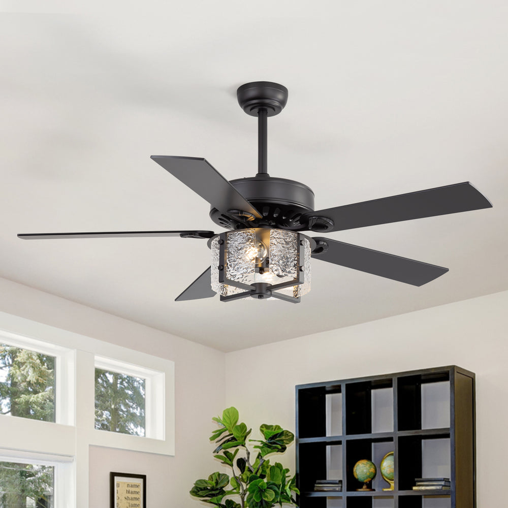 52-Inch Ceiling Fan with Light and Remote – 5 Reversible Dual-Finish Blades,Crystal-Glow Lampshade, Quiet 28W DC Motor with 6 Speeds & Reversible Airflow,  Includes 5" & 10" Downrods