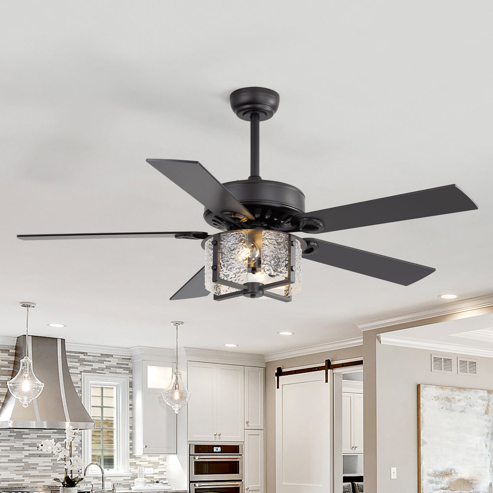 52-Inch Ceiling Fan with Light and Remote – 5 Reversible Dual-Finish Blades,Crystal-Glow Lampshade, Quiet 28W DC Motor with 6 Speeds & Reversible Airflow,  Includes 5" & 10" Downrods