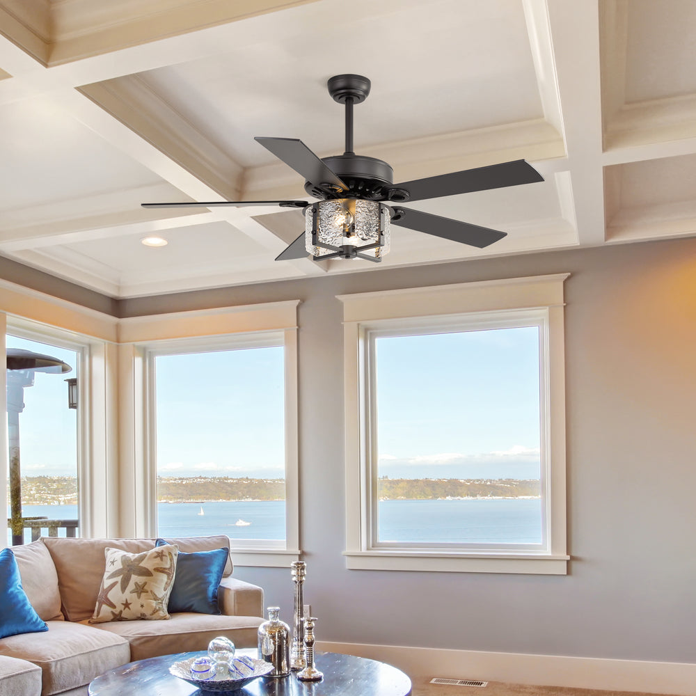 52-Inch Ceiling Fan with Light and Remote – 5 Reversible Dual-Finish Blades,Crystal-Glow Lampshade, Quiet 28W DC Motor with 6 Speeds & Reversible Airflow,  Includes 5" & 10" Downrods