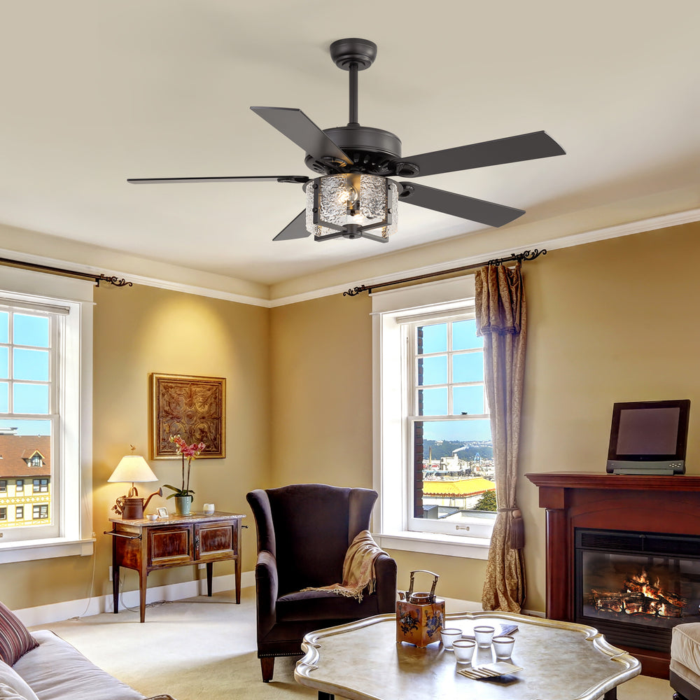 52-Inch Ceiling Fan with Light and Remote – 5 Reversible Dual-Finish Blades,Crystal-Glow Lampshade, Quiet 28W DC Motor with 6 Speeds & Reversible Airflow,  Includes 5" & 10" Downrods