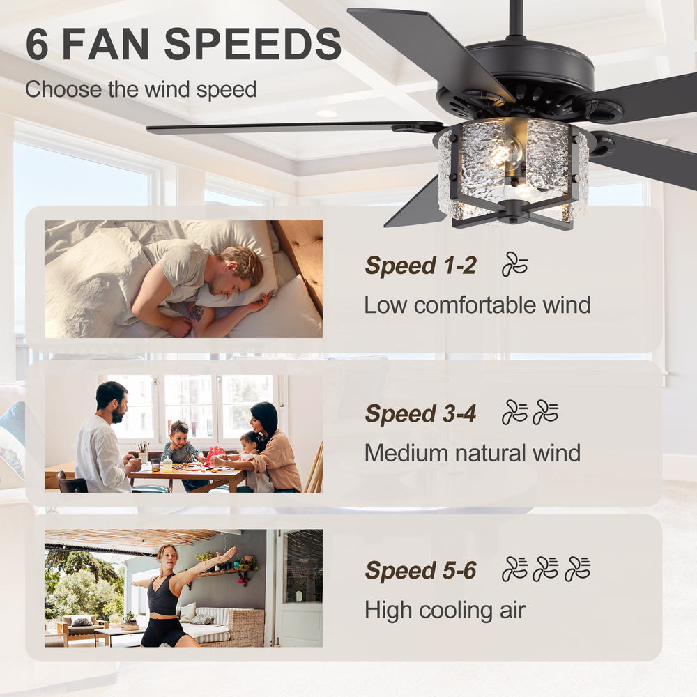 52-Inch Ceiling Fan with Light and Remote – 5 Reversible Dual-Finish Blades,Crystal-Glow Lampshade, Quiet 28W DC Motor with 6 Speeds & Reversible Airflow,  Includes 5" & 10" Downrods