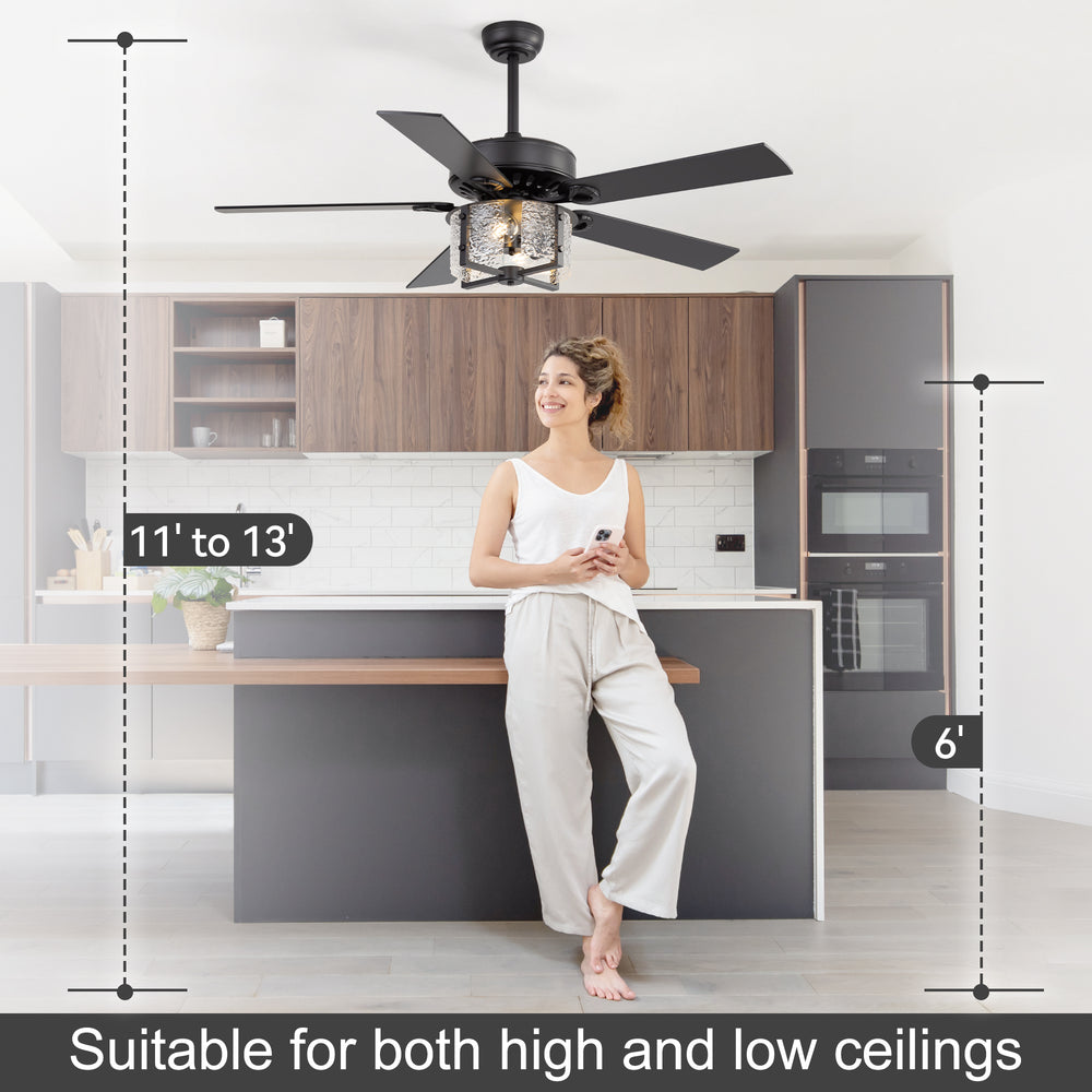 52-Inch Ceiling Fan with Light and Remote – 5 Reversible Dual-Finish Blades,Crystal-Glow Lampshade, Quiet 28W DC Motor with 6 Speeds & Reversible Airflow,  Includes 5" & 10" Downrods
