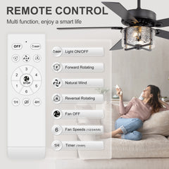 52-Inch Ceiling Fan with Light and Remote – 5 Reversible Dual-Finish Blades,Crystal-Glow Lampshade, Quiet 28W DC Motor with 6 Speeds & Reversible Airflow,  Includes 5" & 10" Downrods