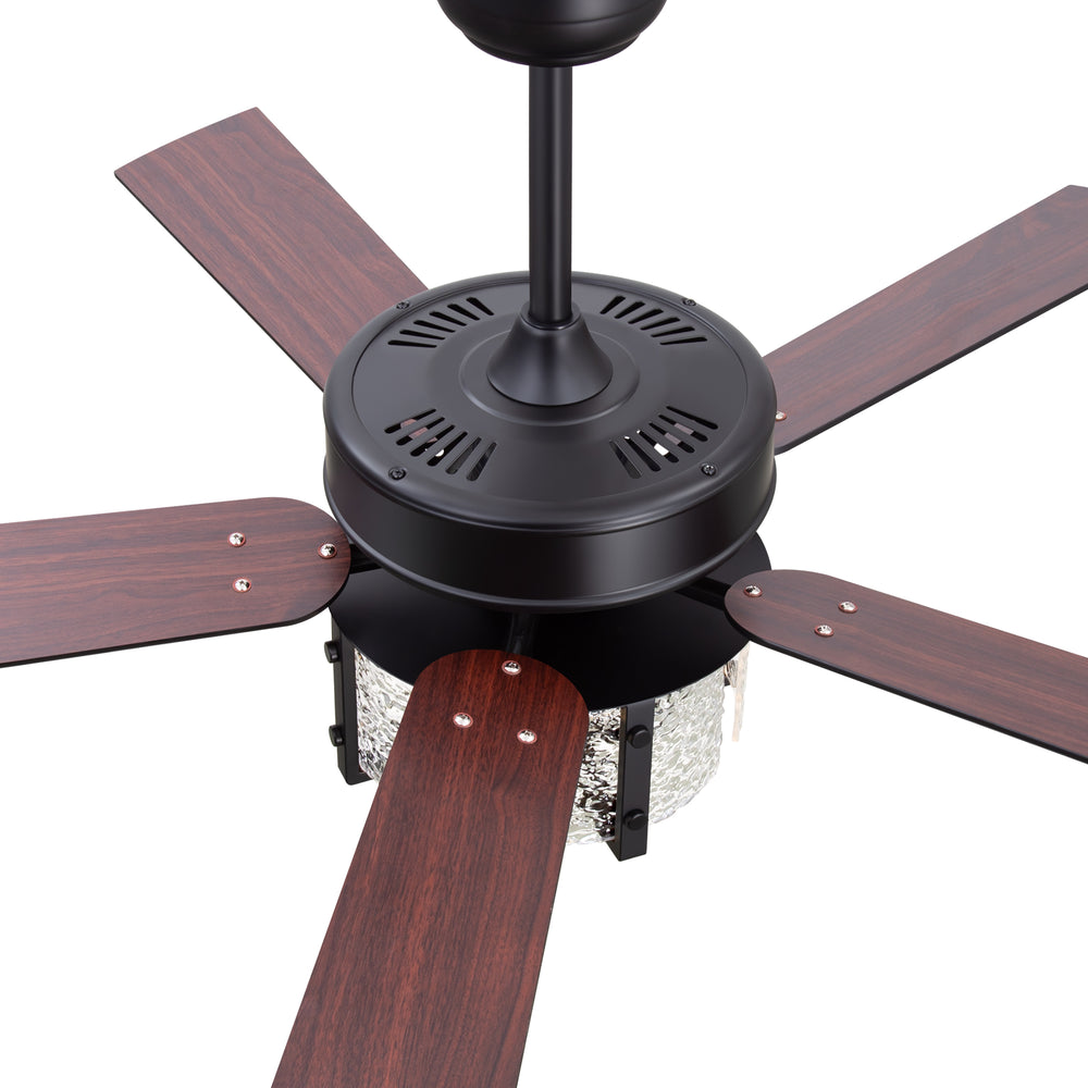 52-Inch Ceiling Fan with Light and Remote – 5 Reversible Dual-Finish Blades,Crystal-Glow Lampshade, Quiet 28W DC Motor with 6 Speeds & Reversible Airflow,  Includes 5" & 10" Downrods