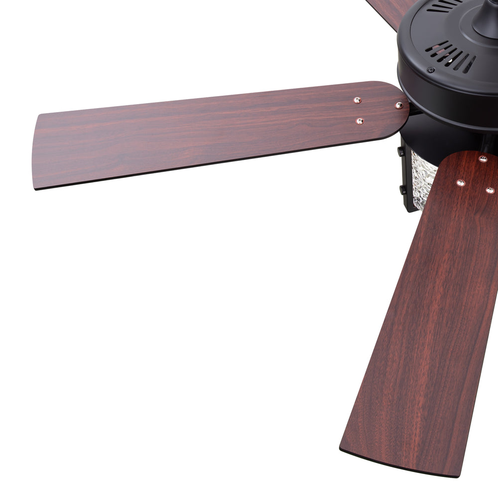 52-Inch Ceiling Fan with Light and Remote – 5 Reversible Dual-Finish Blades,Crystal-Glow Lampshade, Quiet 28W DC Motor with 6 Speeds & Reversible Airflow,  Includes 5" & 10" Downrods