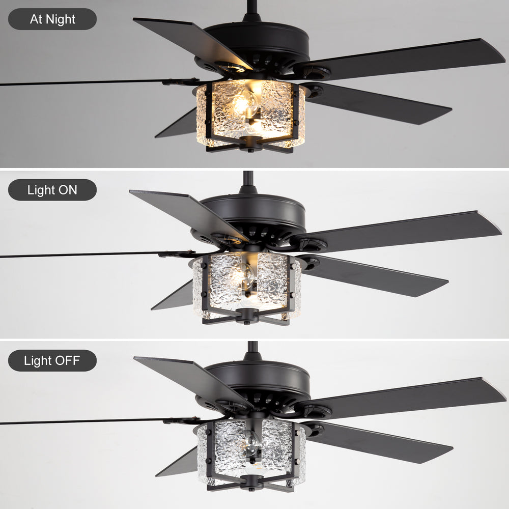52-Inch Ceiling Fan with Light and Remote – 5 Reversible Dual-Finish Blades,Crystal-Glow Lampshade, Quiet 28W DC Motor with 6 Speeds & Reversible Airflow,  Includes 5" & 10" Downrods