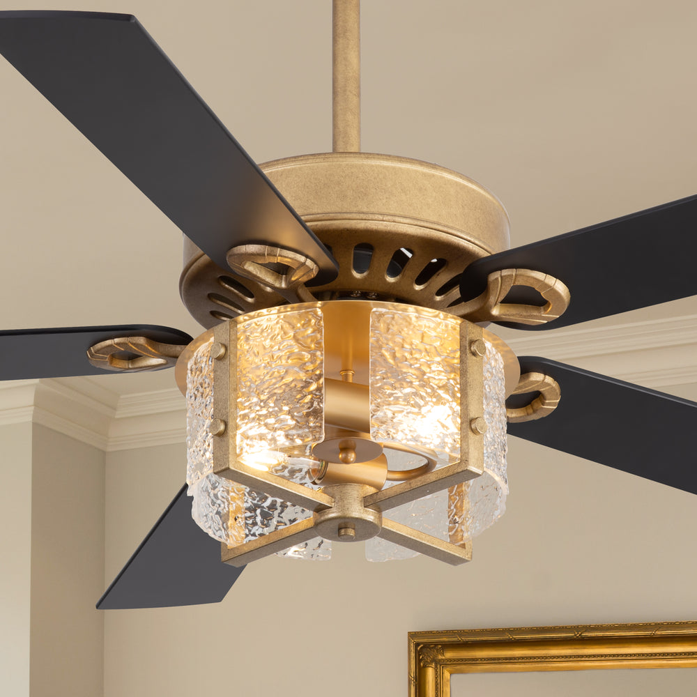 52-Inch Ceiling Fan with Light and Remote – 5 Reversible Dual-Finish Blades,Crystal-Glow Lampshade, Quiet 28W DC Motor with 6 Speeds & Reversible Airflow,  Includes 5" & 10" Downrods