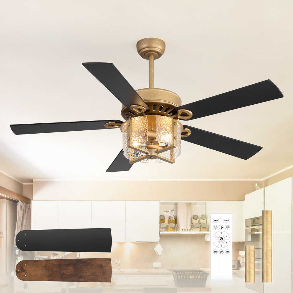52-Inch Ceiling Fan with Light and Remote – 5 Reversible Dual-Finish Blades,Crystal-Glow Lampshade, Quiet 28W DC Motor with 6 Speeds & Reversible Airflow,  Includes 5" & 10" Downrods