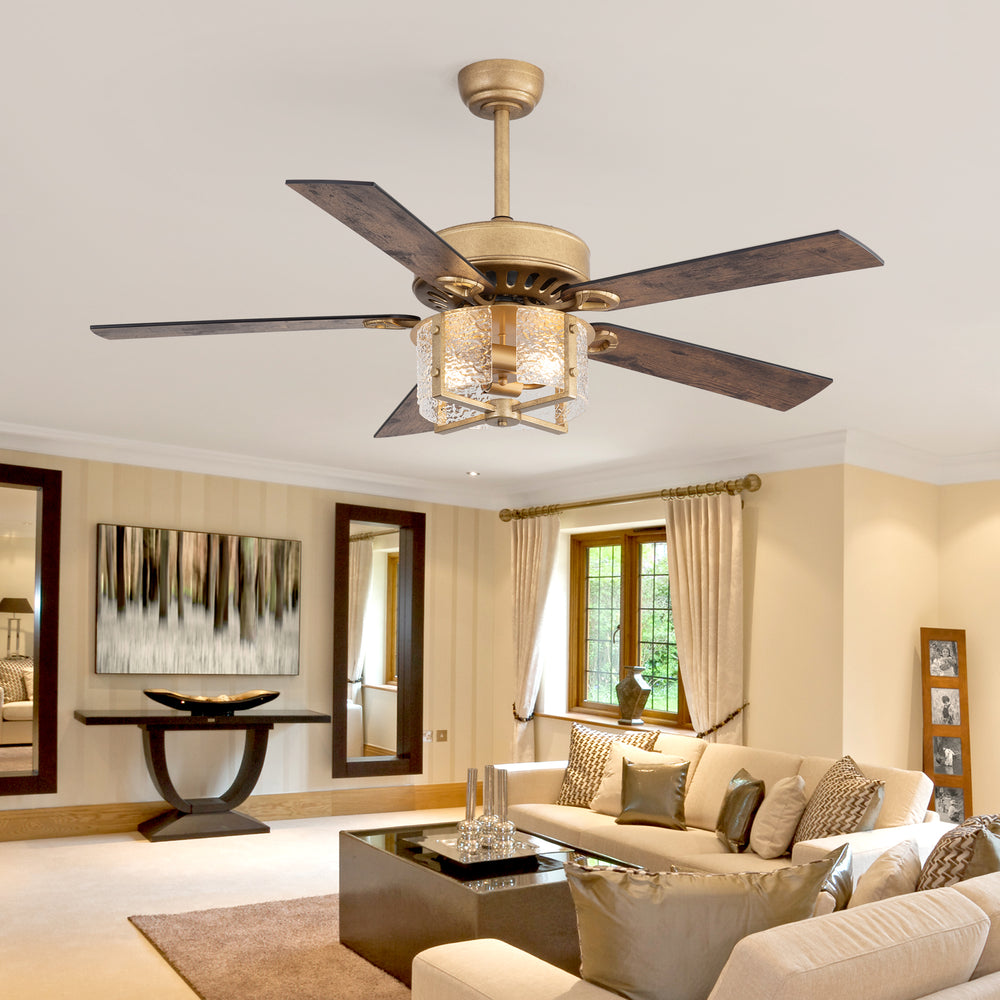 52-Inch Ceiling Fan with Light and Remote – 5 Reversible Dual-Finish Blades,Crystal-Glow Lampshade, Quiet 28W DC Motor with 6 Speeds & Reversible Airflow,  Includes 5" & 10" Downrods