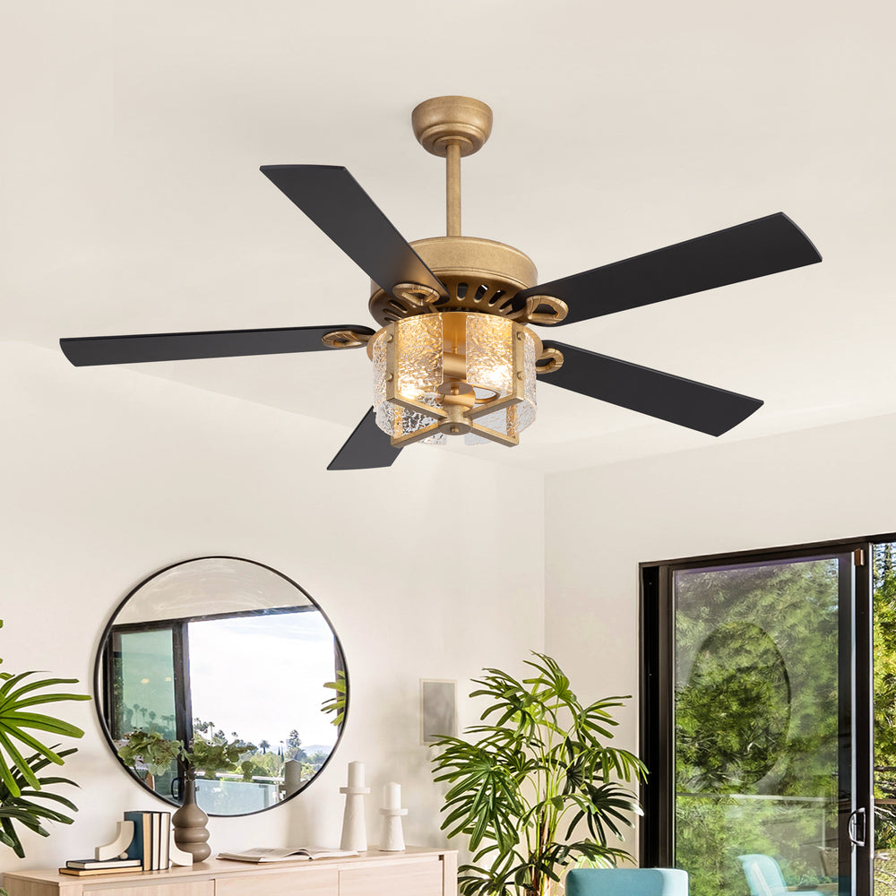 52-Inch Ceiling Fan with Light and Remote – 5 Reversible Dual-Finish Blades,Crystal-Glow Lampshade, Quiet 28W DC Motor with 6 Speeds & Reversible Airflow,  Includes 5" & 10" Downrods