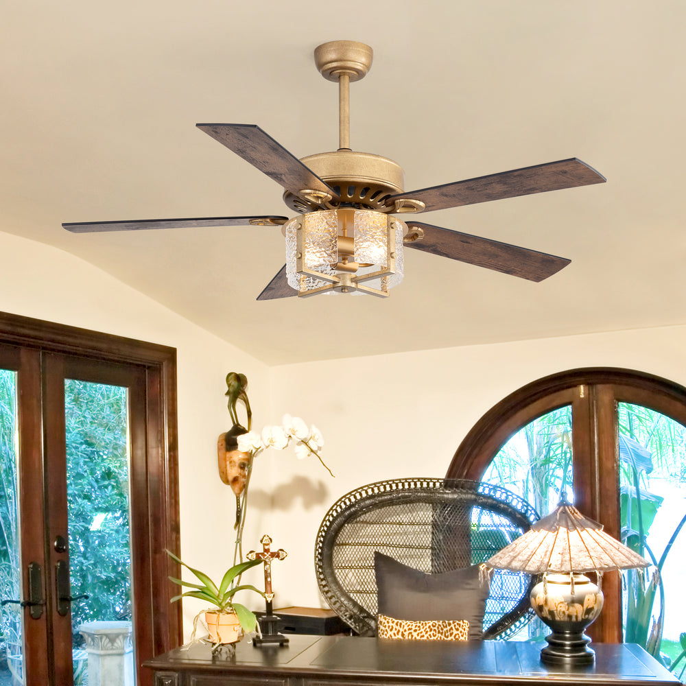 52-Inch Ceiling Fan with Light and Remote – 5 Reversible Dual-Finish Blades,Crystal-Glow Lampshade, Quiet 28W DC Motor with 6 Speeds & Reversible Airflow,  Includes 5" & 10" Downrods