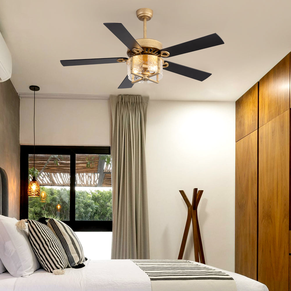 52-Inch Ceiling Fan with Light and Remote – 5 Reversible Dual-Finish Blades,Crystal-Glow Lampshade, Quiet 28W DC Motor with 6 Speeds & Reversible Airflow,  Includes 5" & 10" Downrods