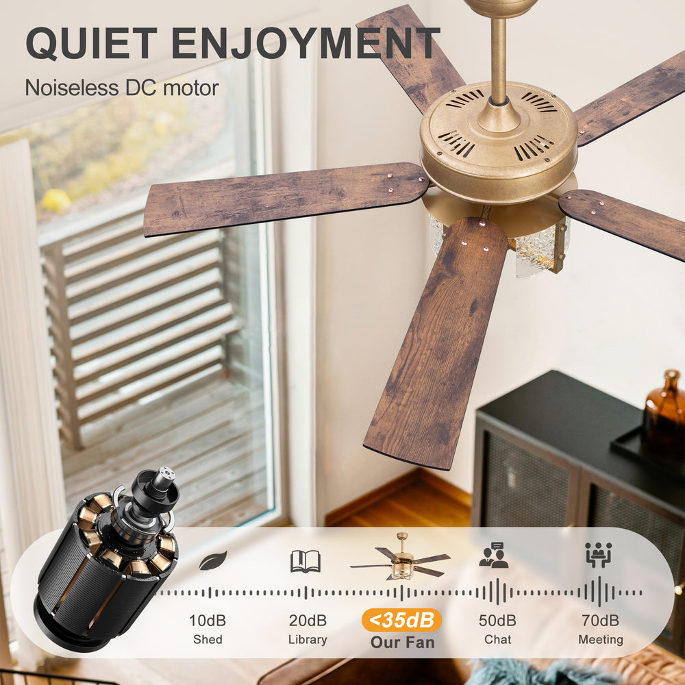 52-Inch Ceiling Fan with Light and Remote – 5 Reversible Dual-Finish Blades,Crystal-Glow Lampshade, Quiet 28W DC Motor with 6 Speeds & Reversible Airflow,  Includes 5" & 10" Downrods