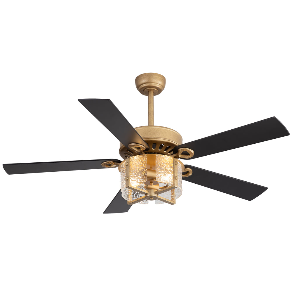 52-Inch Ceiling Fan with Light and Remote – 5 Reversible Dual-Finish Blades,Crystal-Glow Lampshade, Quiet 28W DC Motor with 6 Speeds & Reversible Airflow,  Includes 5" & 10" Downrods