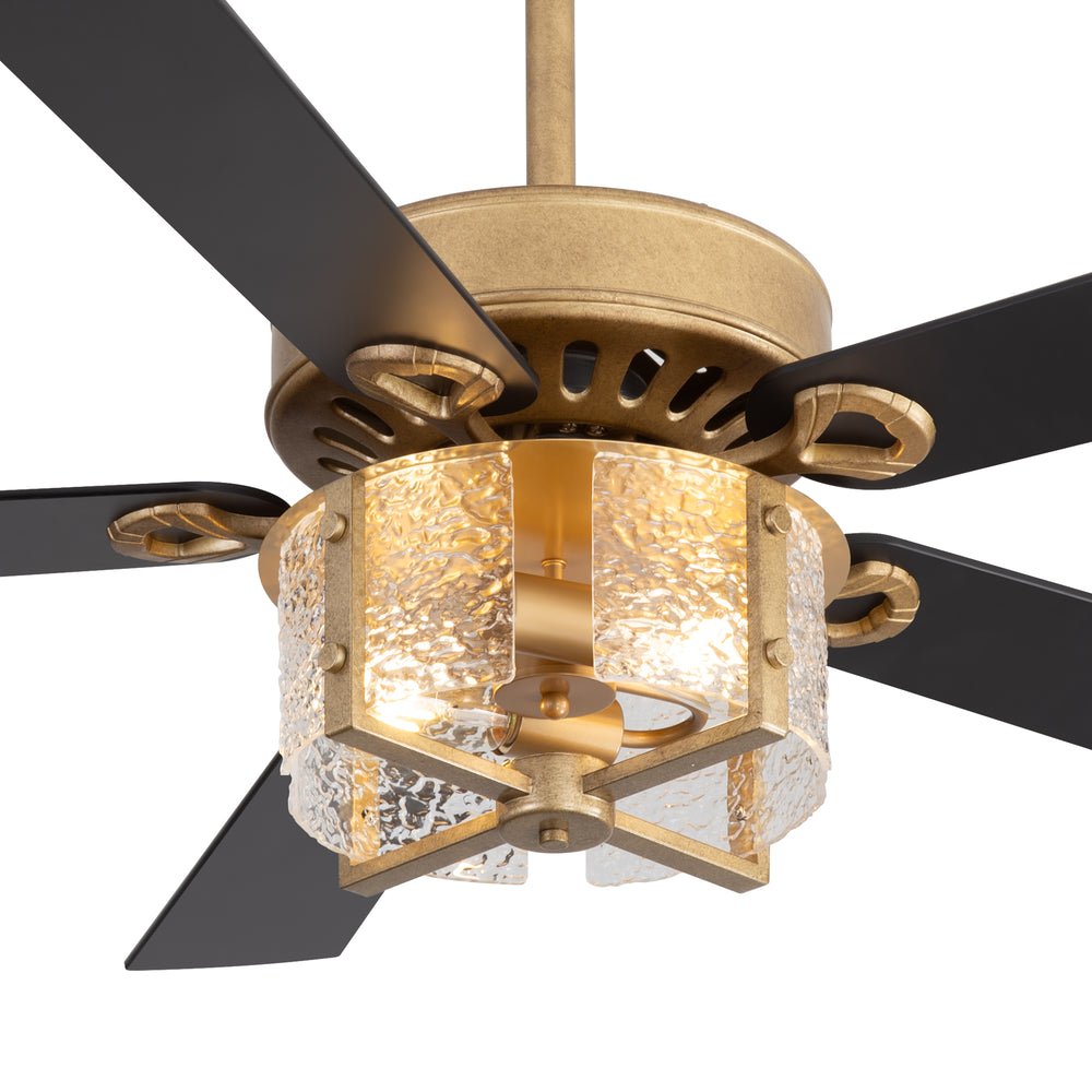 52-Inch Ceiling Fan with Light and Remote – 5 Reversible Dual-Finish Blades,Crystal-Glow Lampshade, Quiet 28W DC Motor with 6 Speeds & Reversible Airflow,  Includes 5" & 10" Downrods