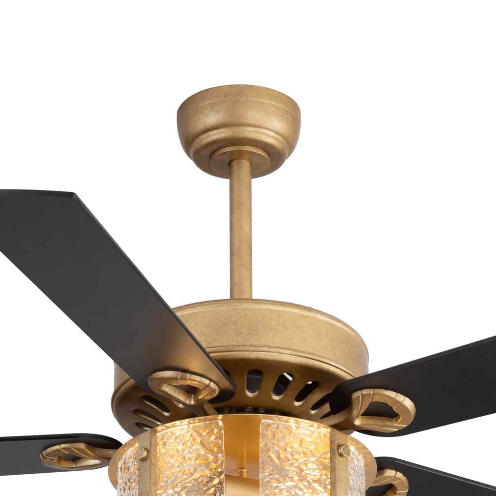 52-Inch Ceiling Fan with Light and Remote – 5 Reversible Dual-Finish Blades,Crystal-Glow Lampshade, Quiet 28W DC Motor with 6 Speeds & Reversible Airflow,  Includes 5" & 10" Downrods