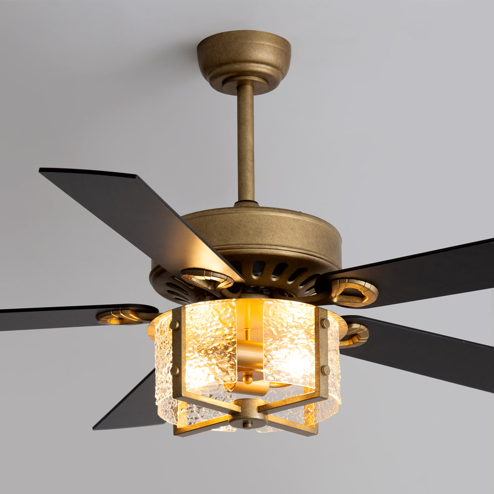 52-Inch Ceiling Fan with Light and Remote – 5 Reversible Dual-Finish Blades,Crystal-Glow Lampshade, Quiet 28W DC Motor with 6 Speeds & Reversible Airflow,  Includes 5" & 10" Downrods