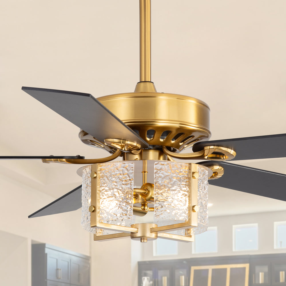 52-Inch Ceiling Fan with Light and Remote – 5 Reversible Dual-Finish Blades,Crystal-Glow Lampshade, Quiet 28W DC Motor with 6 Speeds & Reversible Airflow,  Includes 5" & 10" Downrods