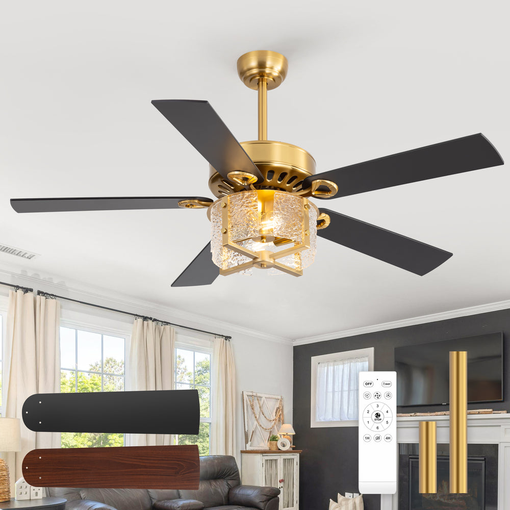 52-Inch Ceiling Fan with Light and Remote – 5 Reversible Dual-Finish Blades,Crystal-Glow Lampshade, Quiet 28W DC Motor with 6 Speeds & Reversible Airflow,  Includes 5" & 10" Downrods