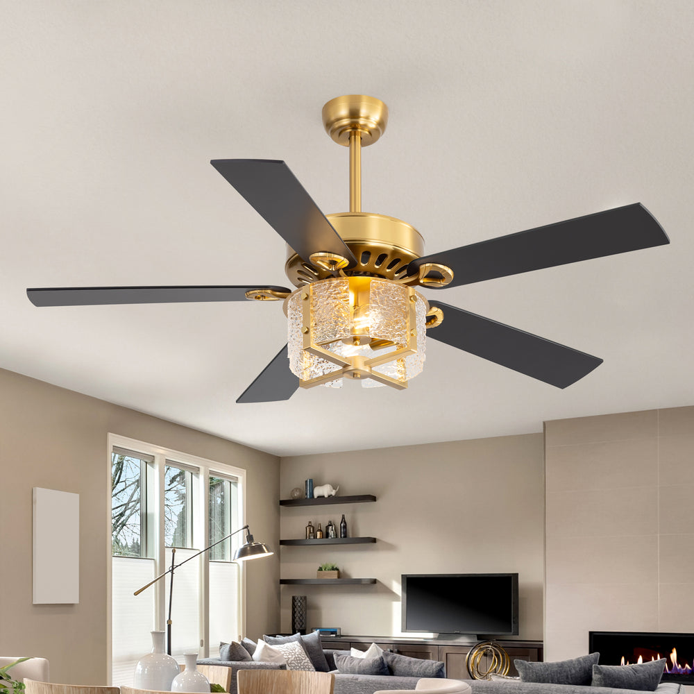 52-Inch Ceiling Fan with Light and Remote – 5 Reversible Dual-Finish Blades,Crystal-Glow Lampshade, Quiet 28W DC Motor with 6 Speeds & Reversible Airflow,  Includes 5" & 10" Downrods