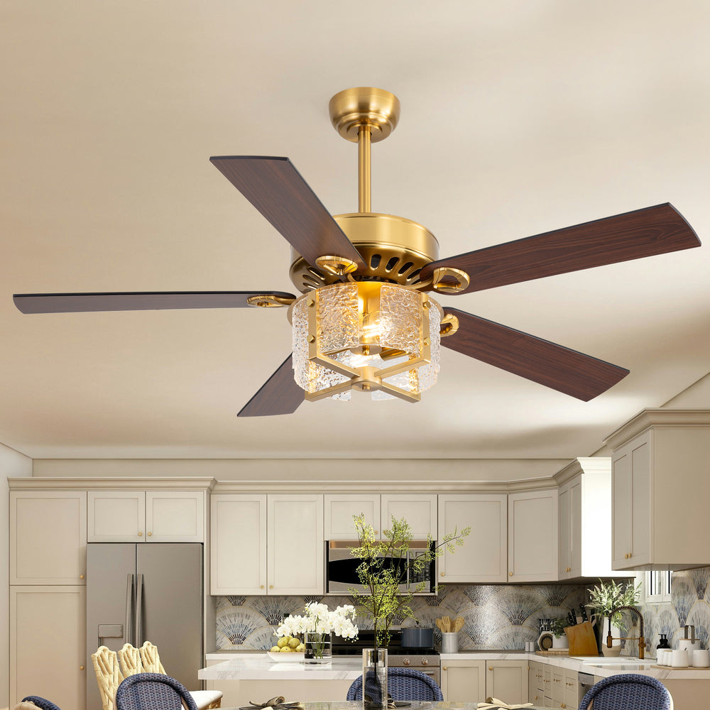52-Inch Ceiling Fan with Light and Remote – 5 Reversible Dual-Finish Blades,Crystal-Glow Lampshade, Quiet 28W DC Motor with 6 Speeds & Reversible Airflow,  Includes 5" & 10" Downrods