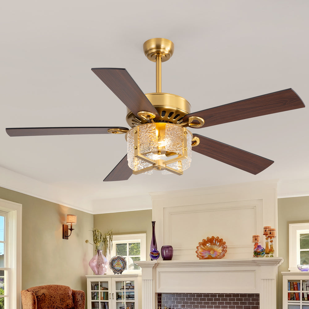 52-Inch Ceiling Fan with Light and Remote – 5 Reversible Dual-Finish Blades,Crystal-Glow Lampshade, Quiet 28W DC Motor with 6 Speeds & Reversible Airflow,  Includes 5" & 10" Downrods
