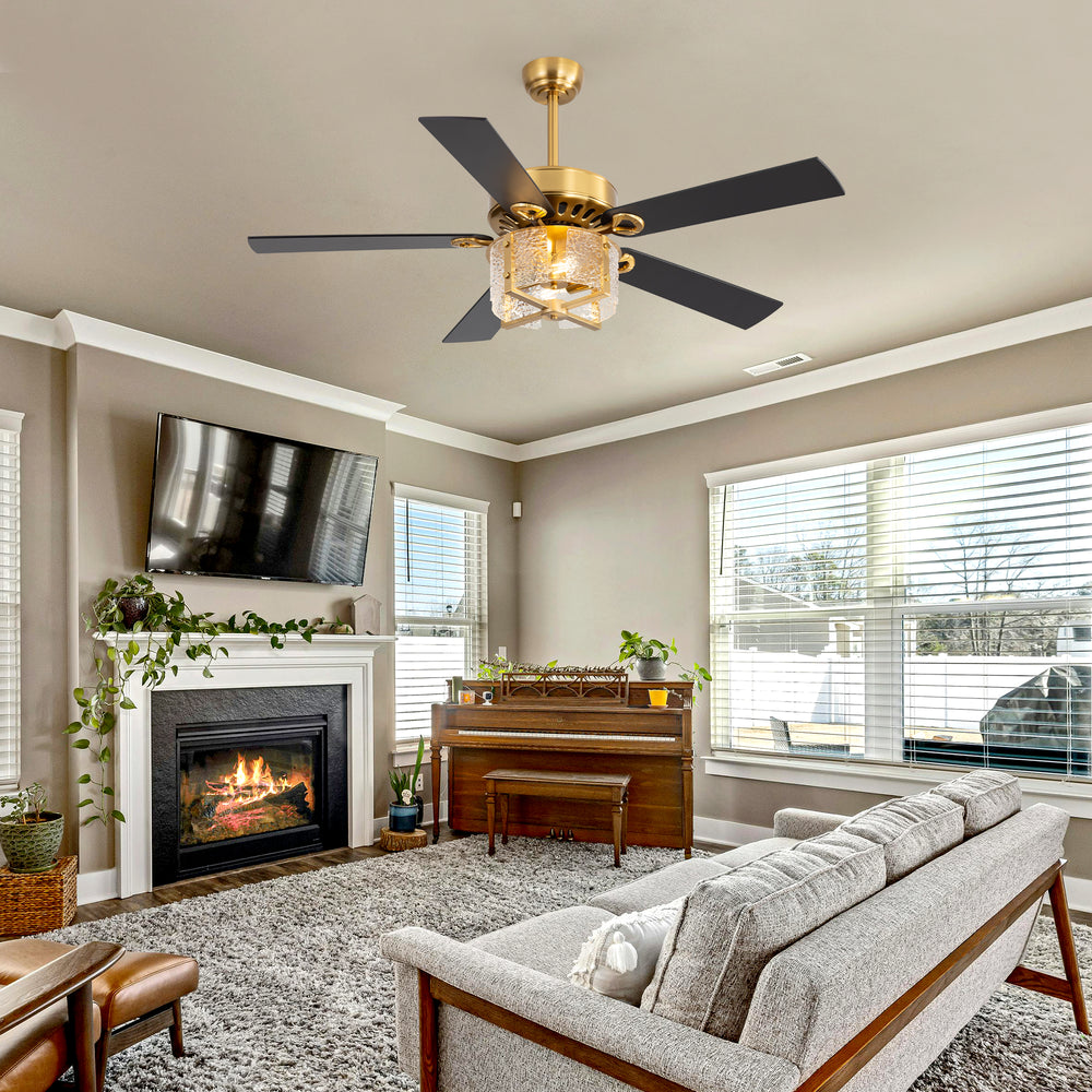 52-Inch Ceiling Fan with Light and Remote – 5 Reversible Dual-Finish Blades,Crystal-Glow Lampshade, Quiet 28W DC Motor with 6 Speeds & Reversible Airflow,  Includes 5" & 10" Downrods
